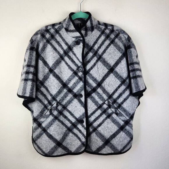 Talbots Wool Blend Plaid Oversized Button Front Poncho Cape PP (XSP) - Picture 8 of 13